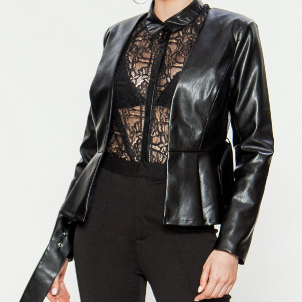 Jealous Tomato 🍅 Pleat Peplum Leather Jackets - Picture 7 of 7